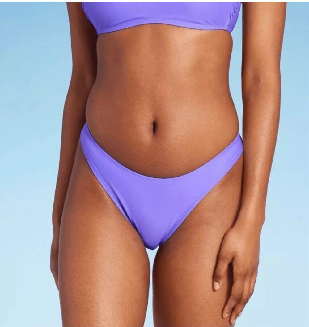 Wild Fable Low-Rise High Leg Cheeky Bikini Swim Bottom Purple L NWT